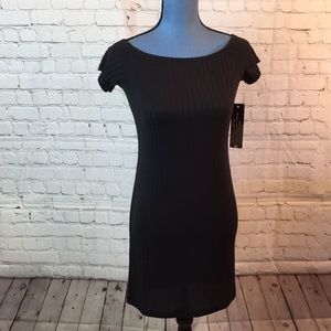 NWT Feathers Body Con Black Ribbed Dress Large
